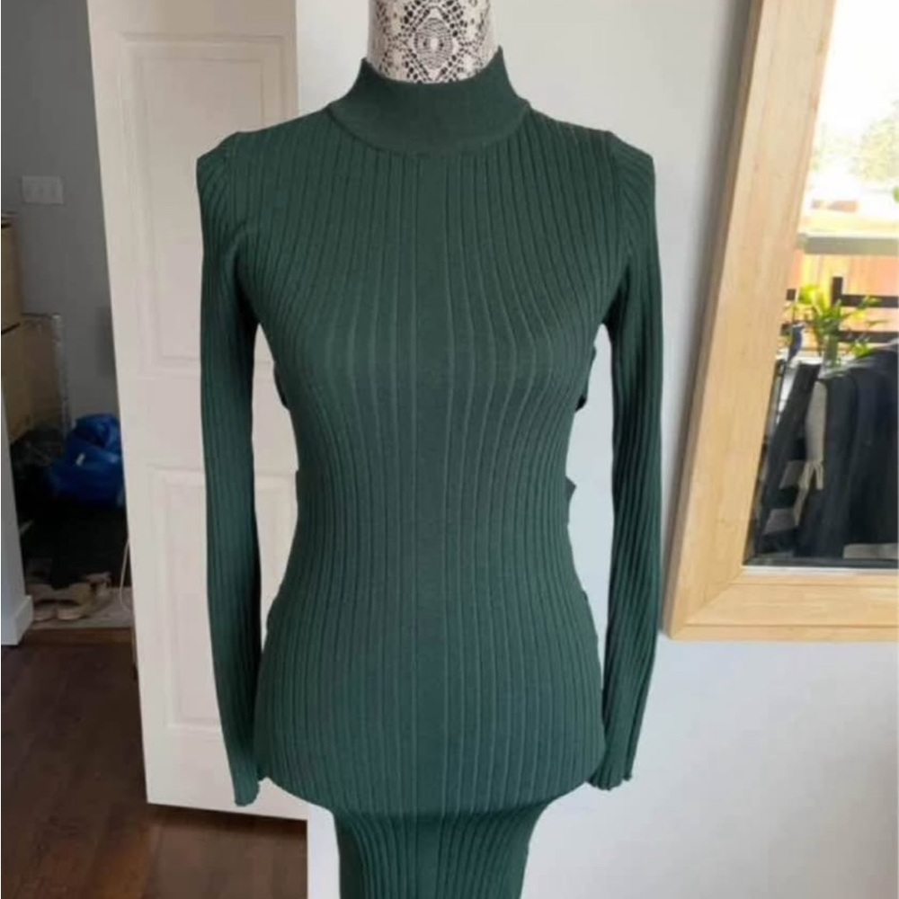 🍀 New Canadian Brand Workhall Large Rib Knit Bodycon Mini Dress. Forest Green.